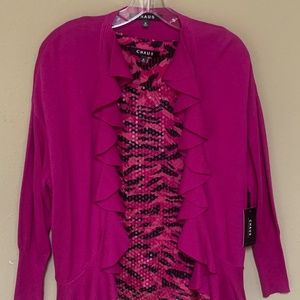 NWT Medium Chaus 2-Piece Vibrant Pink/Black Sequin Party Top With Cardigan
